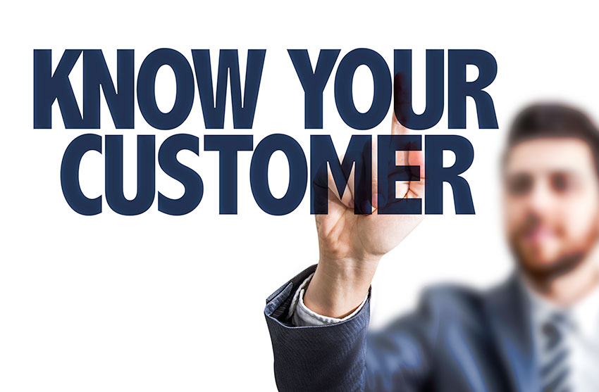 illustration of a man pointing to the words Know Your Customer, an important aspect of building a website and writing content that generates leads, converts leads to sales, and helps your business grow