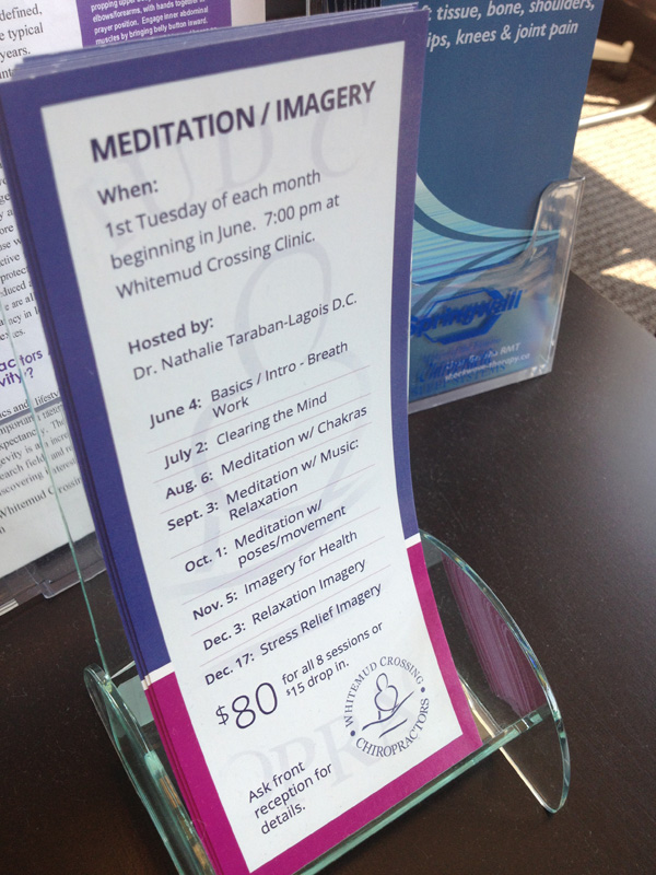 Brochure designed for the Whitemud Crossing Chiropractors Meditation Program.