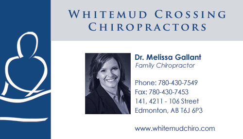 Standard Business Card template designed for Whitemud Crossing Chiropractors Clinic.